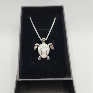 Women's necklace,  opal colored turtle, 17" with 2" Extender,  New With gift box